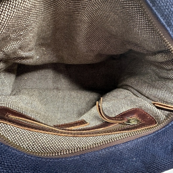 The Burlap People Shoulder Bag Navy Blue Burlap, Brown Leather - Picture 11 of 13